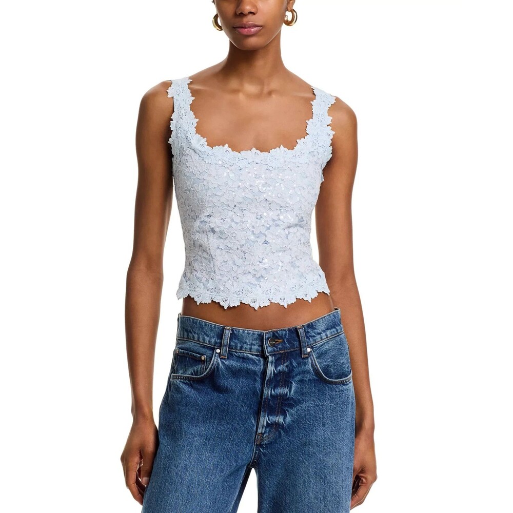 Generation Love Women's Bronwyn Lace Cropped Top Scoop Neck Opal Blue Size L